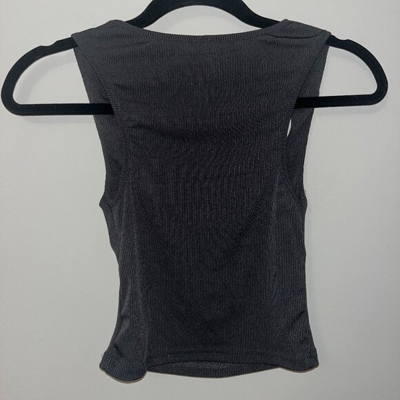 CIDER Dark Grey Ruched Square Neck Crop Tank Top | Size S - Picture 5 of 5